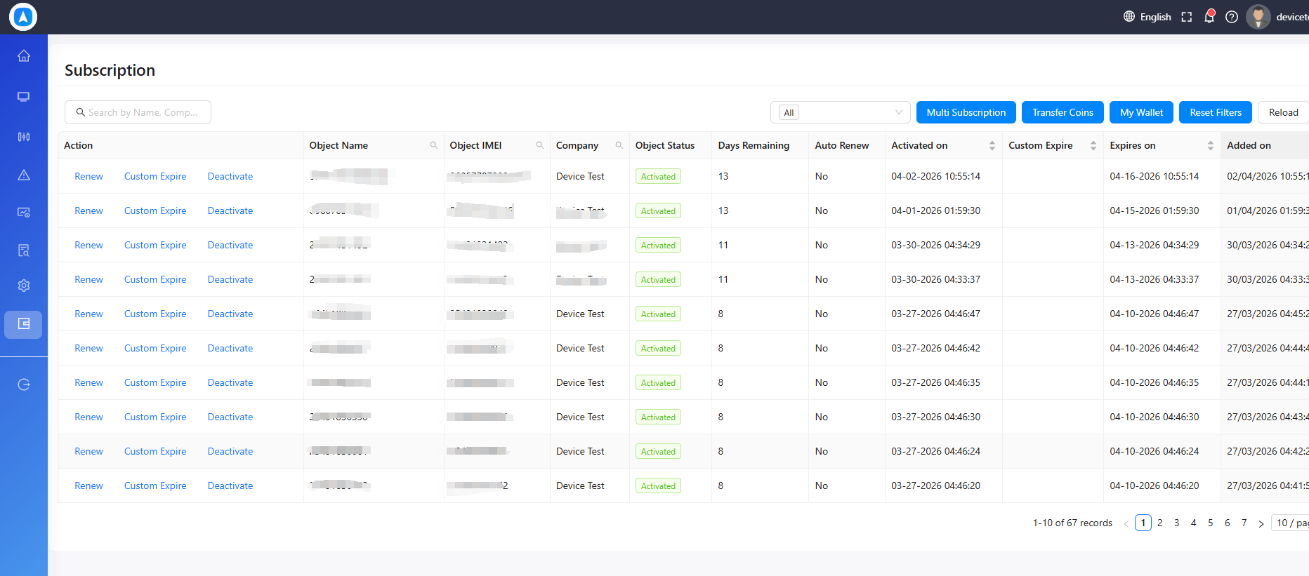 Subscriptions Page